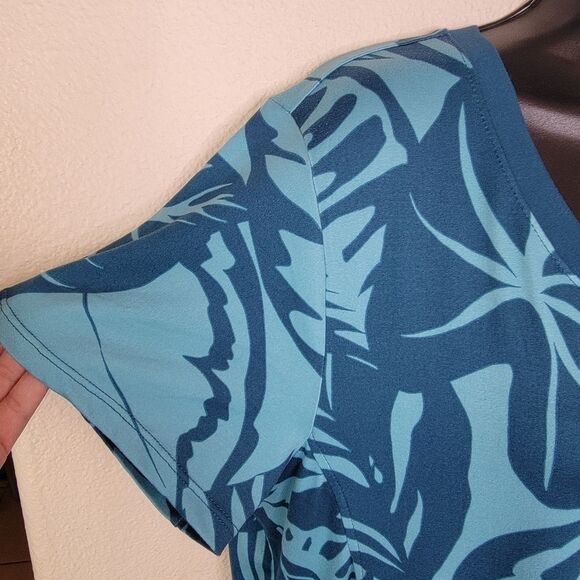 Cuddl Duds Flexwear Short Sleeve Maxi Dress Teal Leaves Size PXL - Picture 4 of 7